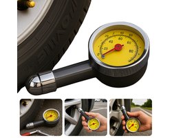 Cheqo® Analoge Bandenspanningsmeter – Bandenspanning Meten Auto Motor Vrachtwagen – Bandenspanning Meter - Luchtdrukmeter met Verlengde Kop – Bandendrukmeter met Opbergdoosje – Nauwkeurige Bandenspanning Controle