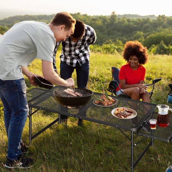 120×60CM Draagbare Hoogte Verstelbare Campingtafel met Metaal Gaasplaat - Licht en Stevig Metaal Frame, Compact Opvouwbaar Ontwerp voor Strand — afbeelding 4