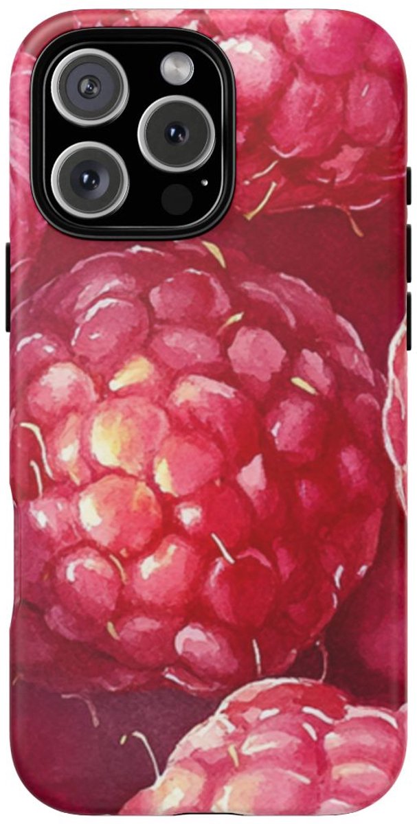 Aquarel Frambozen van Dichtbij – Telefoonhoesje Geschikt voor iPhone 16 Pro Max