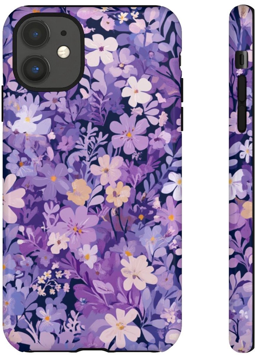 Paars Bloemenpatroon – Telefoonhoesje Geschikt voor iPhone 11