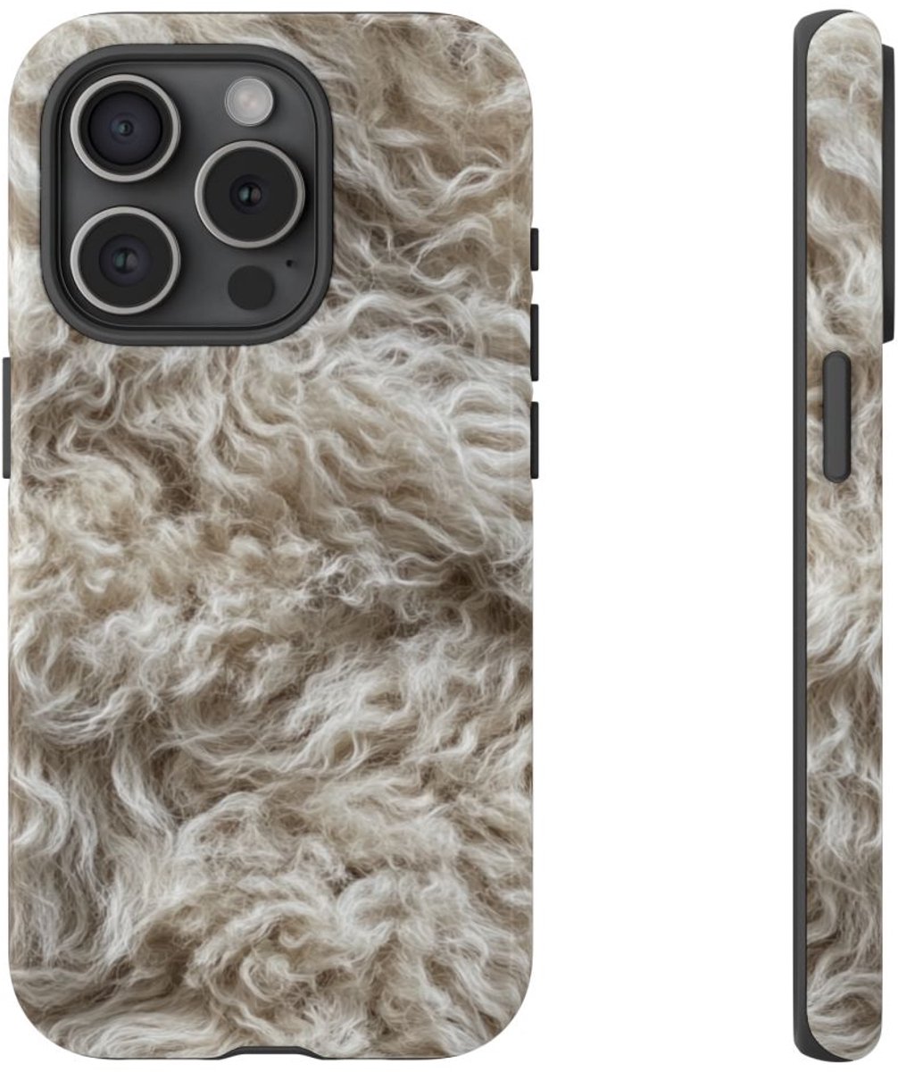 Natuurlijke Krullende Schapenvachtstructuur – Telefoonhoesje Geschikt voor iPhone 15 Pro