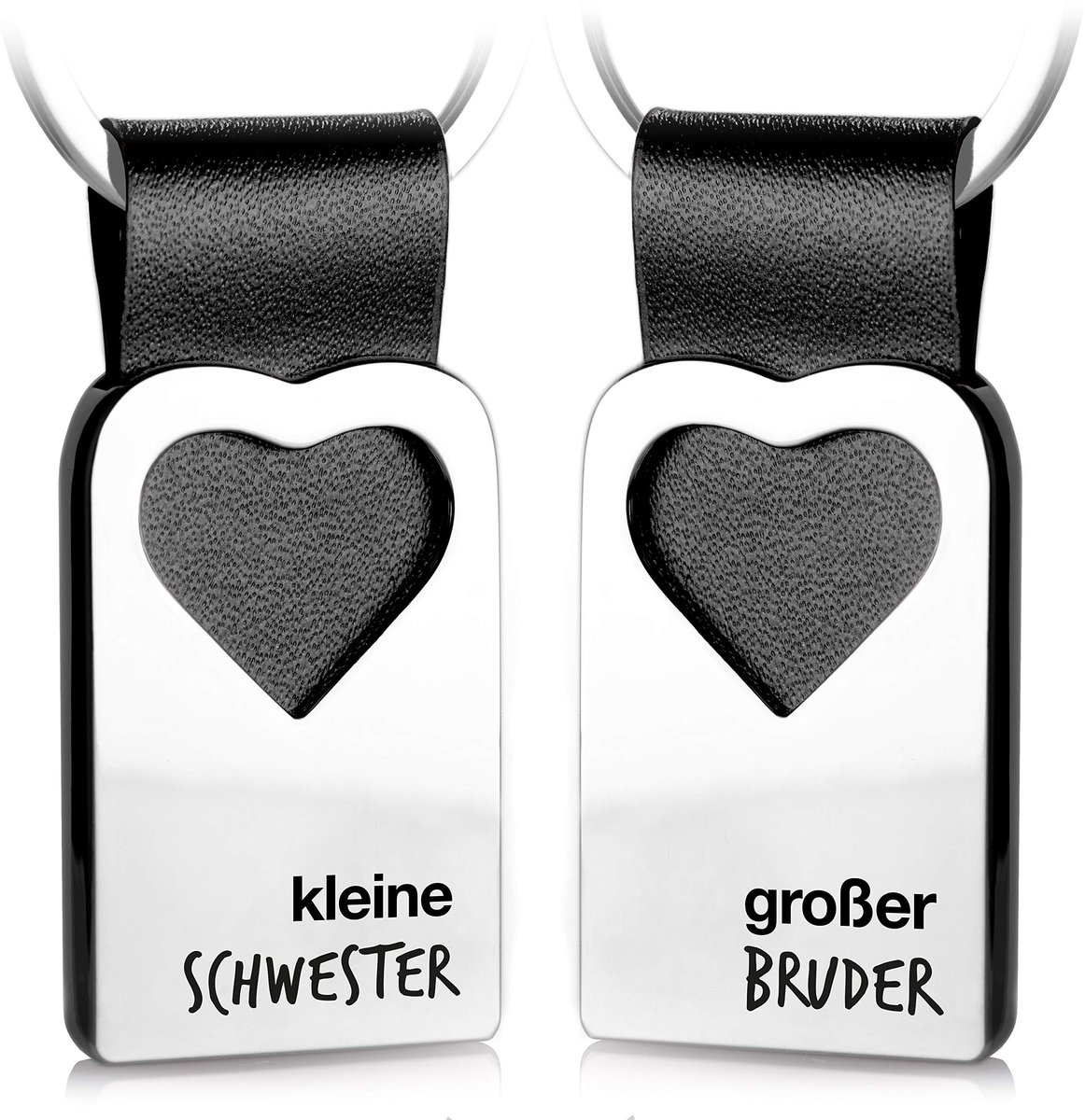 FABACH hart sleutelhanger met gravure van leer - cadeau voor broers en zussen - kleine zus & grote broer
