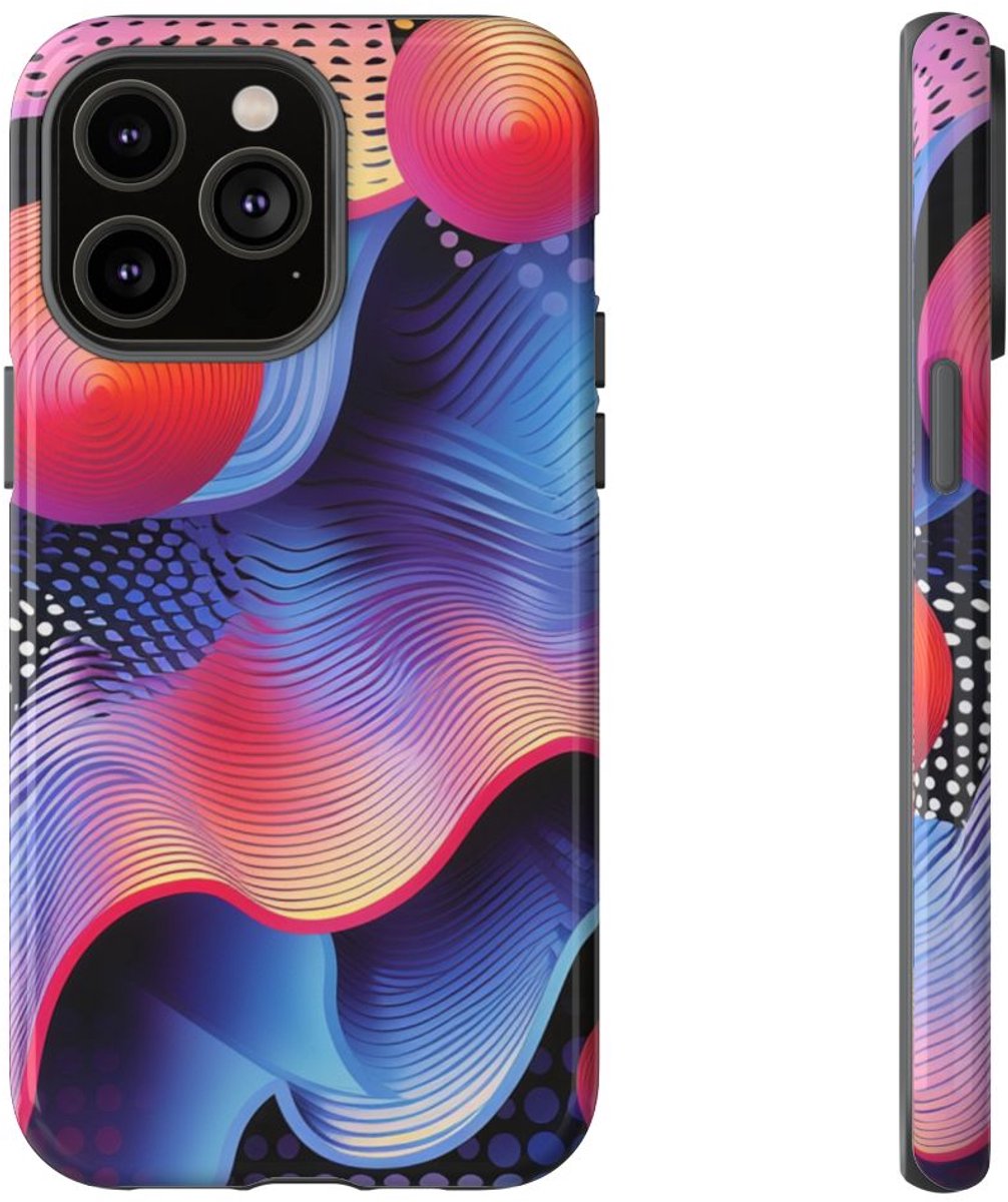Kleurrijke Abstracte Golven en Bollen – Telefoonhoesje Geschikt voor iPhone 14 Pro Max