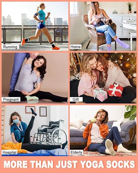 Antislip sokken - sokken voor dames 6 Paar - Pilates sportsokken - Yoga Enkelsokken - ter voorkoming van vallen - Yoga Sport sokken - One size - voor vechtsporten, fitness, dans, barre, gymnastiek - Huissokken Dames en Heren - Gripsokken - 6 kleuren van Merkloos — afbeelding 3