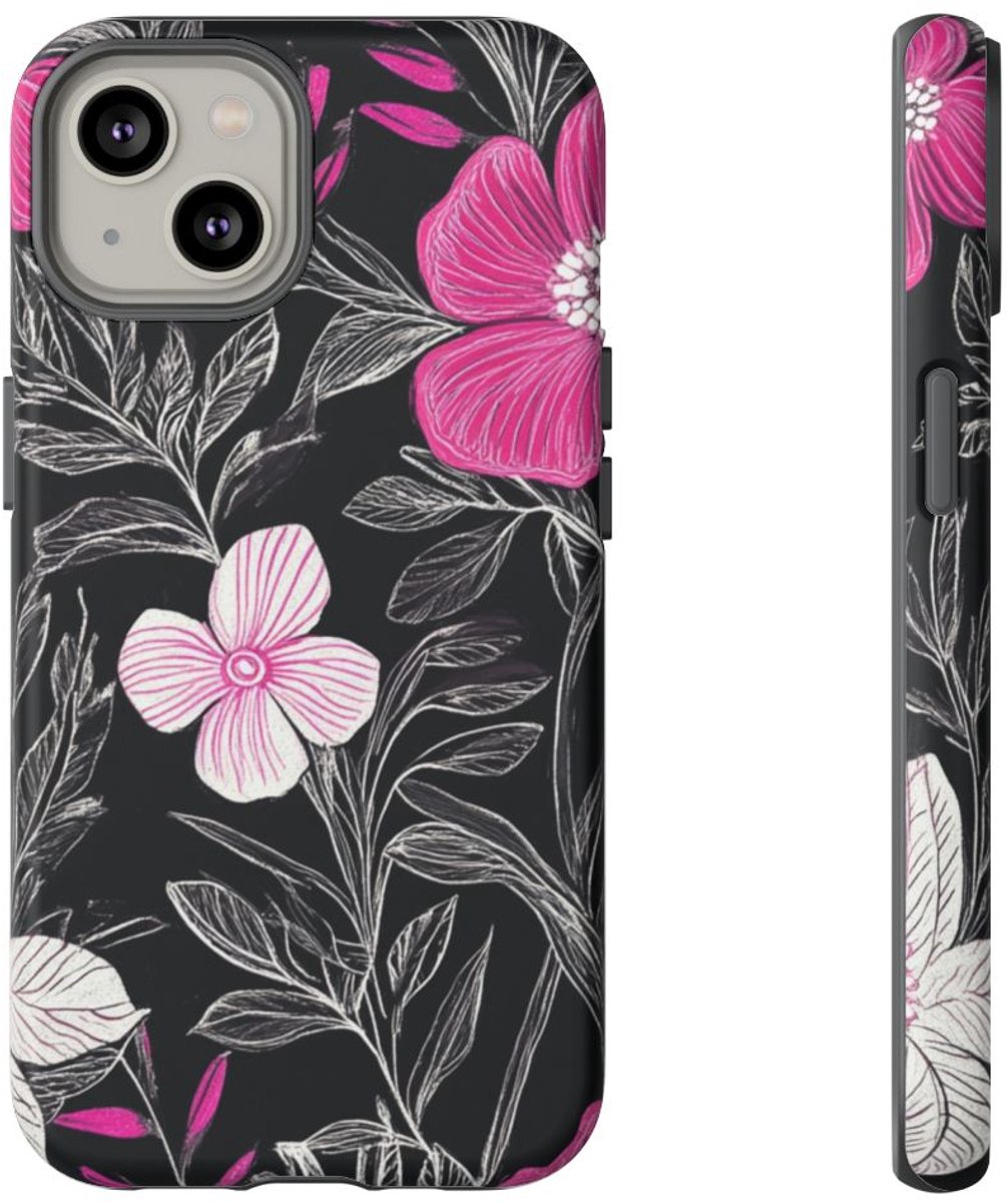 Roze en Witte Bloemenprint – Telefoonhoesje Geschikt voor iPhone 14