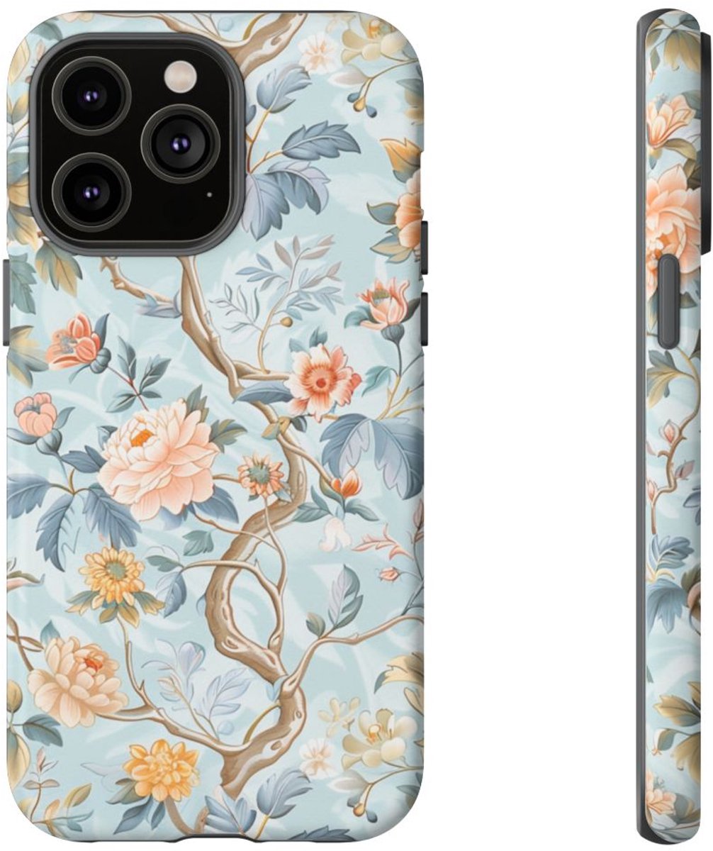Pastel Chinoiserie Bloemenpatroon – Telefoonhoesje Geschikt voor iPhone 14 Pro Max