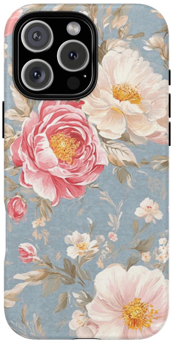 Romantisch Roze-Wit Bloemenpatroon – Telefoonhoesje Geschikt voor iPhone 16 Pro Max