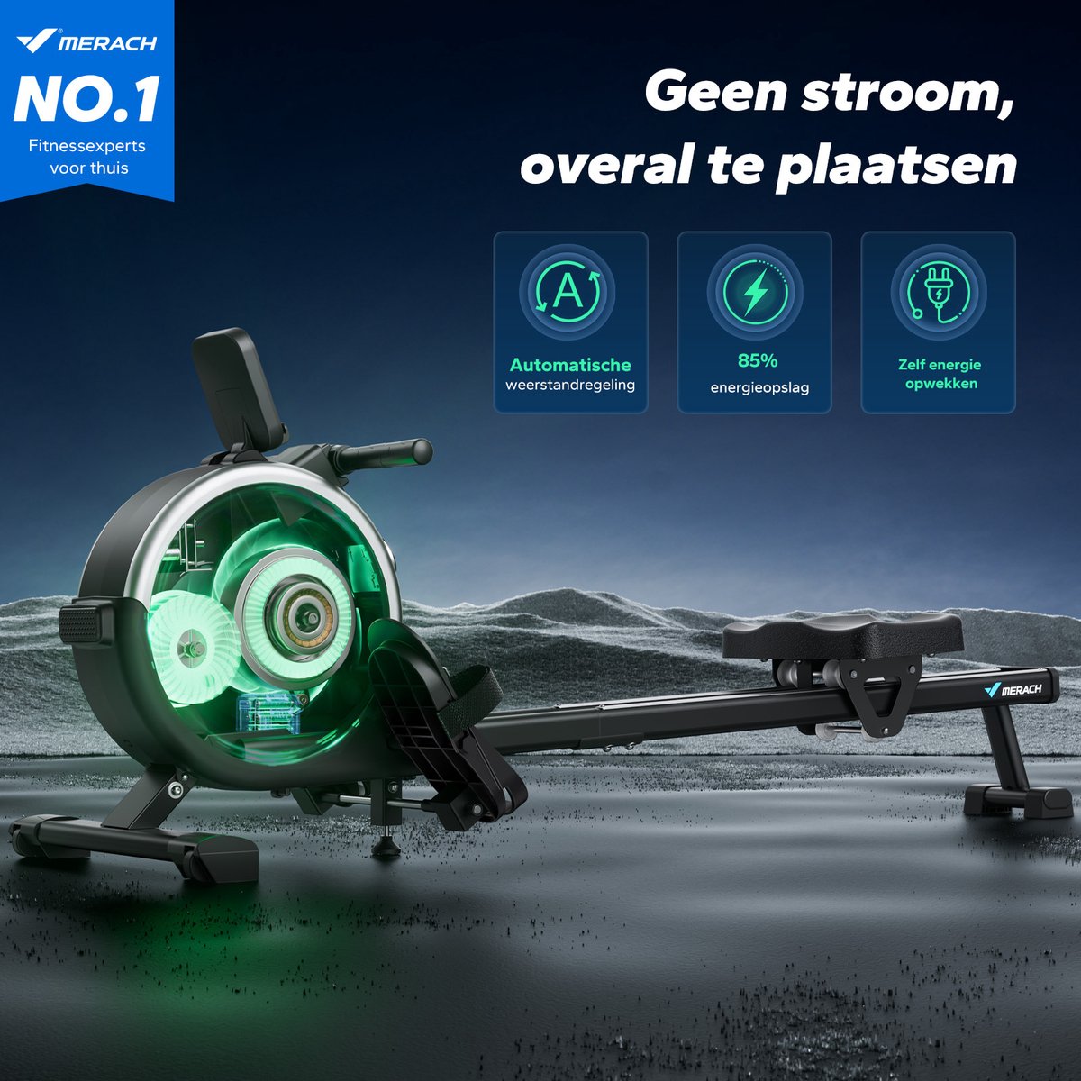 MERACH Q1S-Pro Roeimachine 16 Weerstandsniveaus Zwart - afbeelding 3