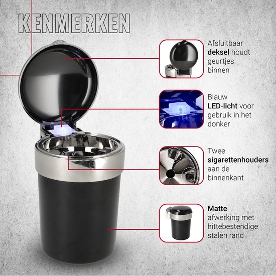 Auto Asbak voor Bekerhouder – Met Deksel en LED Verlichting – Universele Rookvrije Asbak voor Auto, Buiten & Vrachtwagen – Ø7.7 cm – Blauw Licht