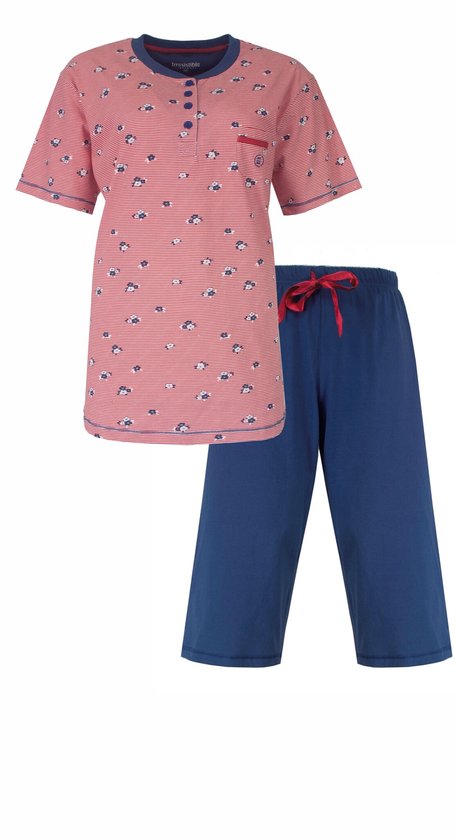 Irresistible Dames Pyjama - 3/4 Broek - Witte Strepen - Blauw - Maat XXL