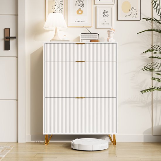 Meuble à chaussures avec 2 tiroirs rabattables, pour 10 à 20 paires, meuble à chaussures étroit, meuble à chaussures pour couloir, couloir, dressing, 24 x 80 x 118 cm, blanc