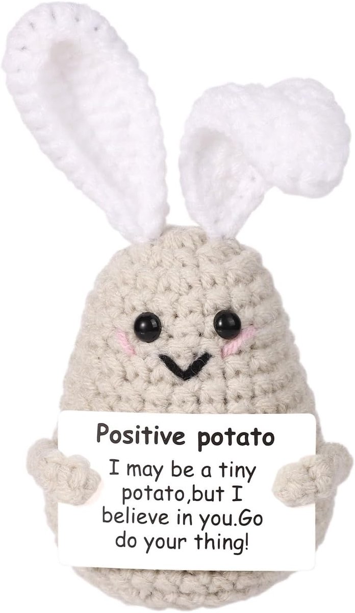 EGoods - Gehaakt Aardappel Poppenspeelgoed met Konijnenoren en Inspirerende Kaart - Leuk Paascadeau voor Decoratie - 12,5 cm