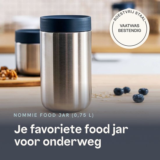 BergHOFF Home Nommie – Boîte à lunch Thermos 0 l – Boîte Thermos étanche – Garde au chaud ou au froid pendant 6 heures – Isolation à double paroi – Récipient alimentaire étanche – Acier inoxydable – Passe au lave-vaisselle – Bleu marine et Argent