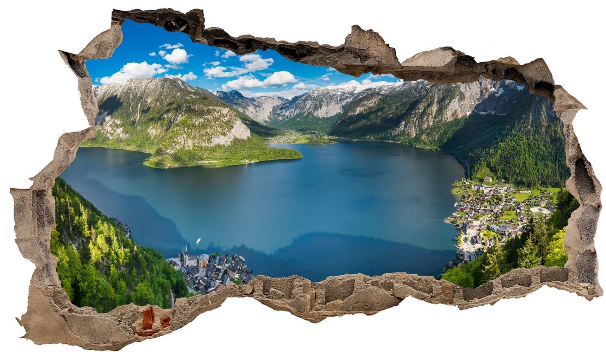 3D muursticker muurgat muursticker muursticker doorbraak steden landschap avontuur zelfklevend H 60 x B 100 slaapkamer woonkamer (WL47 Oostenrijk)
