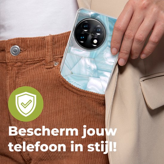 Coque de téléphone compatible avec OnePlus 11 - Natuursteen - Blauw - Nacre - Coque en Siliconen