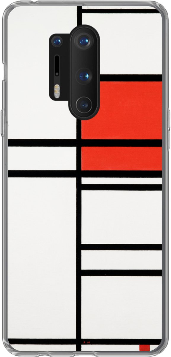 Telefoonhoesje Geschikt voor OnePlus 8 Pro hoesje - Compositie met rood en wit - Piet Mondriaan - Siliconen Telefoonhoesje Telefoonhoesje