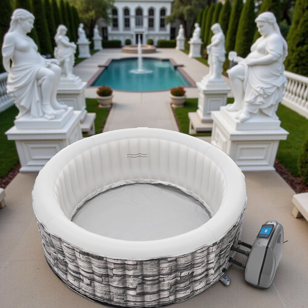 Inflatable Hot Tub (204 x 70 cm) – 6 Personen – 140 Jets – Outdoor Spa in Steenlook Medahomestore Grijs – Indoor & Outdoor