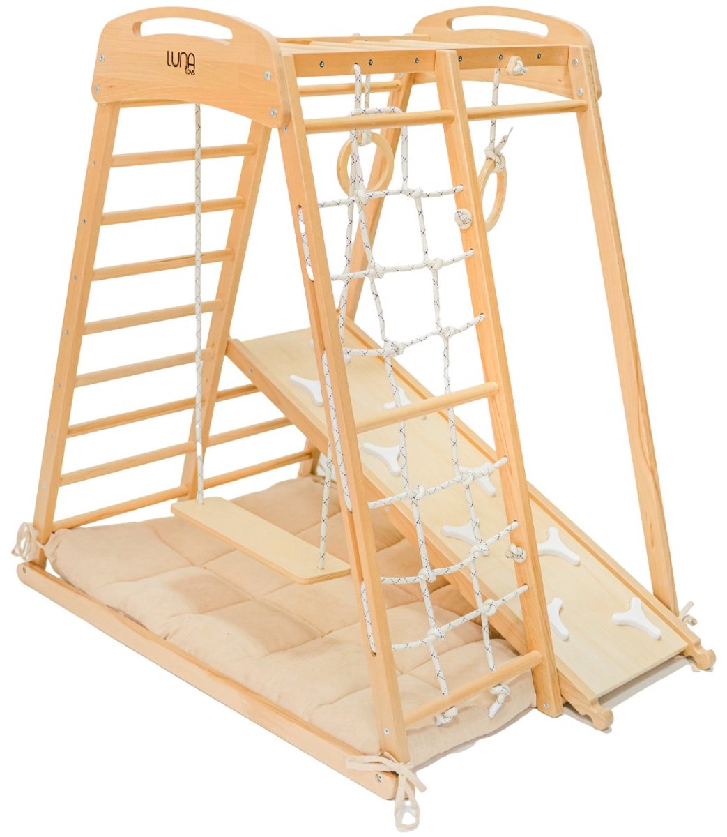 Luna Toys Houten 4-in-1 Klimtoestel incl. Speelmatras