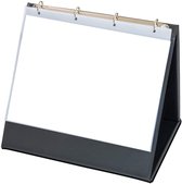 Zwarte flipover standaard met lege, transparante hoes voor A4 papier, liggend formaat.
