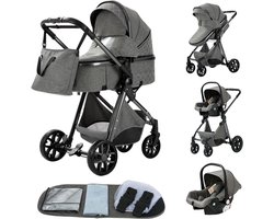 Luxe 3-in-1 Combi Kinderwagen – Kwalitatieve Buggy – Opklapbare Wandelwagen – Donkergrijs – Autostoel