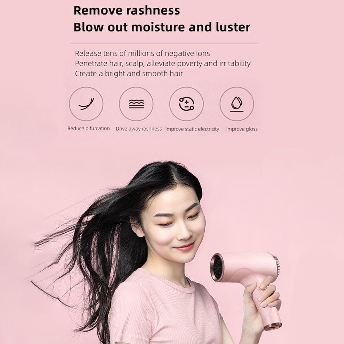 Draadloze snelle föhn, oplaadbare accuföhns, professionele föhn, draagbare reisföhns, supercompact, ultralicht, 2600 mAh (roze, alleen koude wind!!!) — afbeelding 5