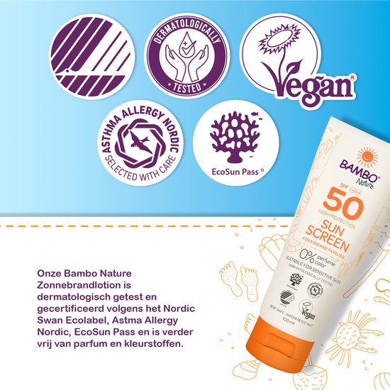 Bambo Nature Zonnebrandlotion - 50 SPF - Bescherming voor je kind en Hele Gezin - Waterafstotend, Geur- en Kleurstofvrij - Vegan & Dermatologisch Getest - 100 ML van Bambo Nature — afbeelding 3
