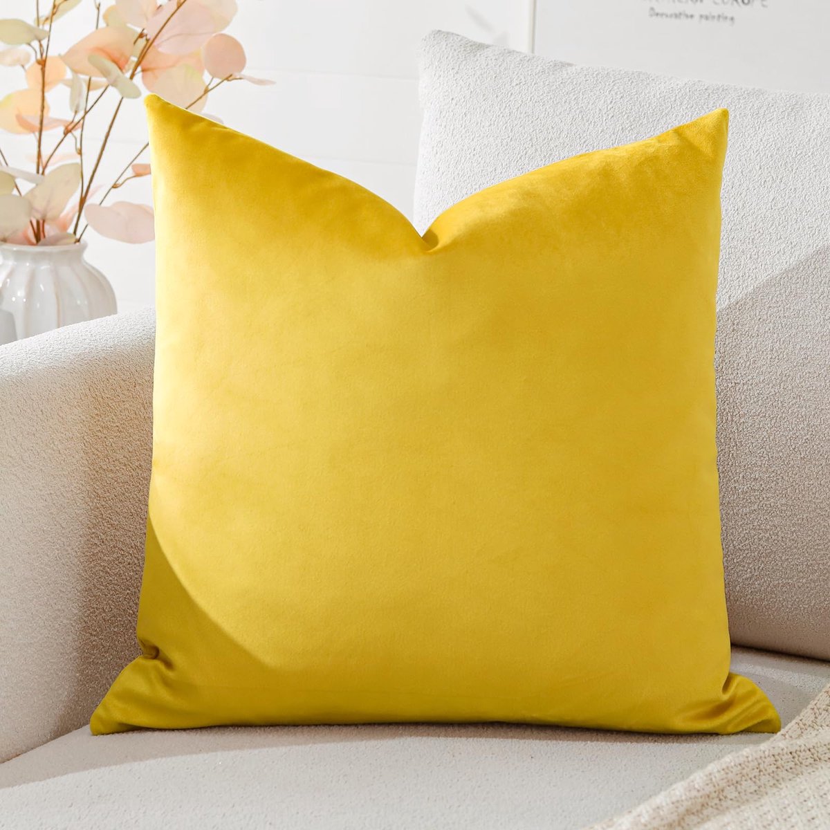 Ibenzoa® Stijlvolle fluwelen kussensloop voor decoratie en comfort in elke ruimte, 40 x 40 cm, goudgeel
