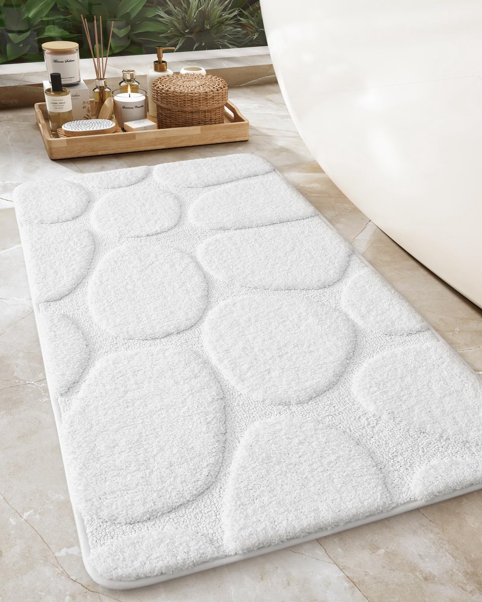 Ibenzoa® Antislip Badmat voor Badkamer - Zachte, Absorberende en Wasbare Mat 61 x 110 cm, Wit
