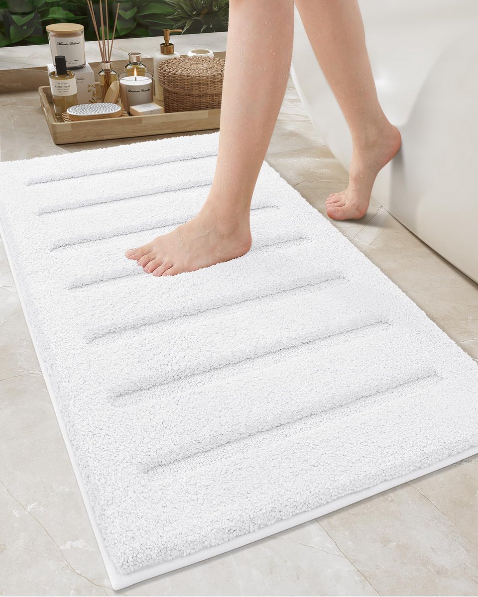 Ibenzoa® Zachte Antislip Badmat 61 x 110 cm voor Badkamer en Wasruimte in Wit