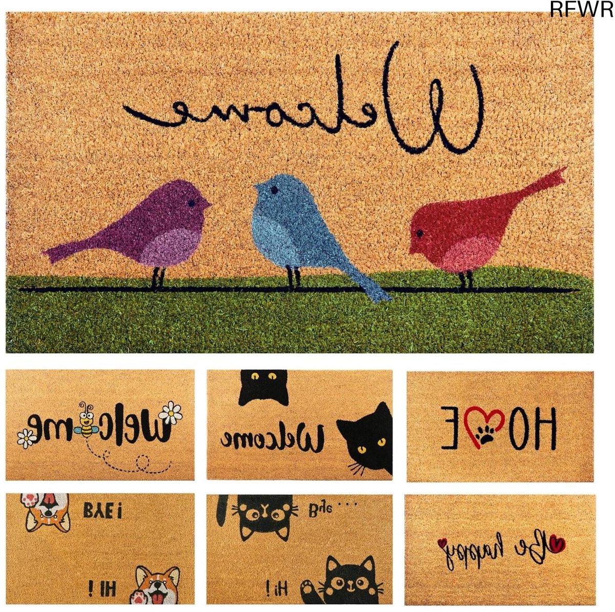 RFWR Kleurrijke Vogels Deurmat 70x40cm - Antislip Kokosvezel Welkommat voor Huis en Terras