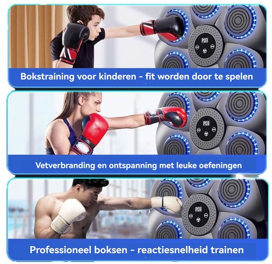 Machine De Boxe Musicale LED Adulte – 9 Modes, 9 Vitesses, Bluetooth, Gants Inclus, Compteur Intelligent, Batterie 2000 MAh, Pour Entraînement à La Maison