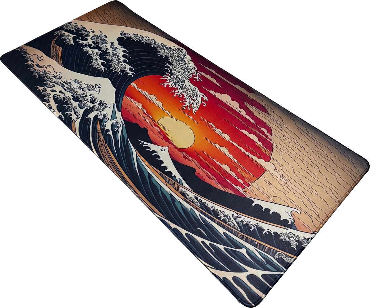 Muismat xxl - Kanagawa Wave Ocean Ember - Gaming - 900 x 400 x 3 mm - Antislip