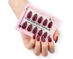 Press on nails – Nepnagels– Amandelvorm – 30 stuks – Kort - Wijnrood