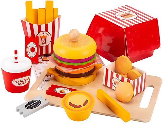Mallette Burger Jouet Cuisine Pour Enfants 3-5 Ans - 15 Accessoires Pour Préparer Des Hamburgers Comme Un Vrai Chef - 4