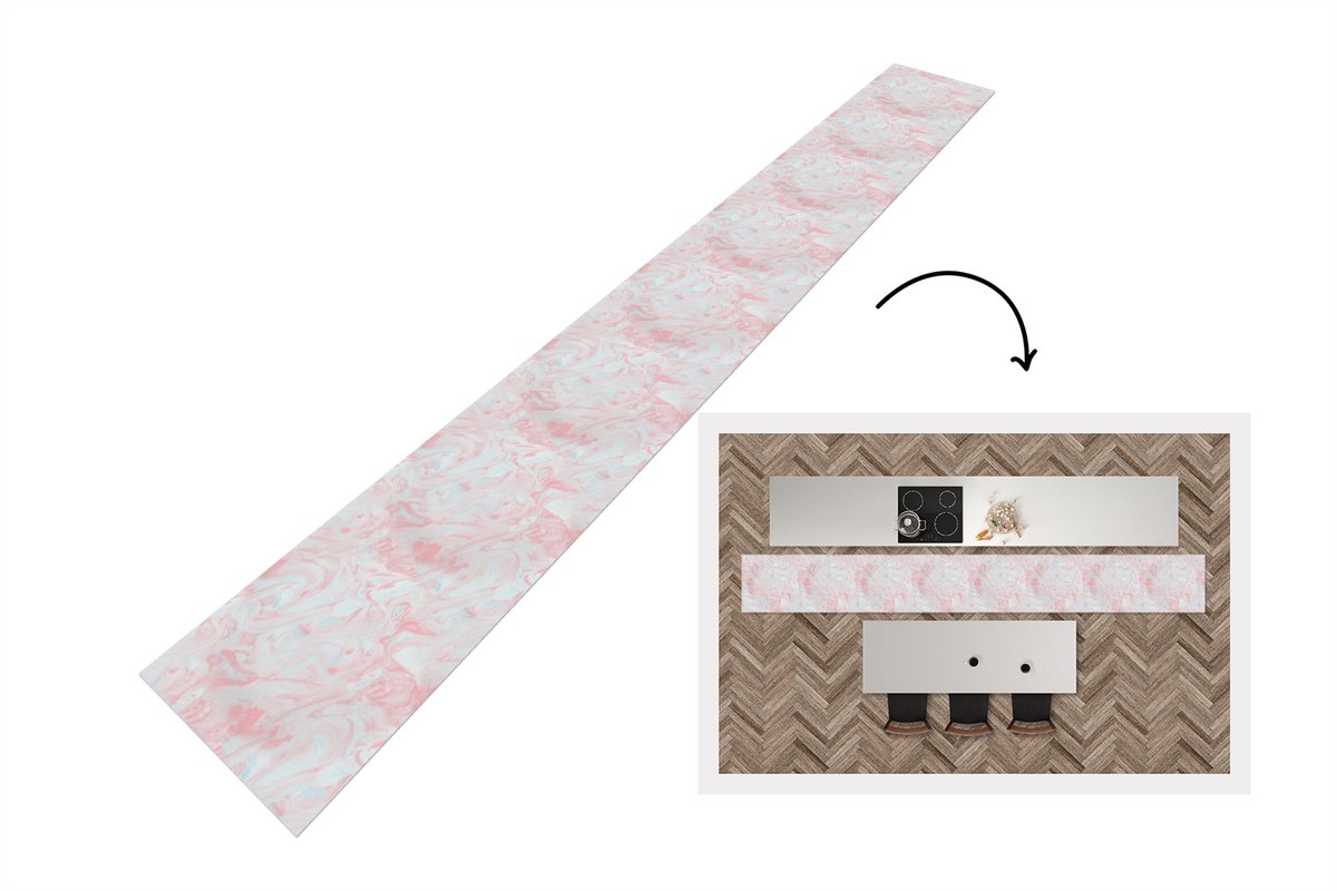 KitchenYeah Keukenloper 480x60 cm - Keukenmat vinyl Marmer - Roze - Wit - Patronen - Keukenmatten loper - Keuken vloerkleed tapijt Verf