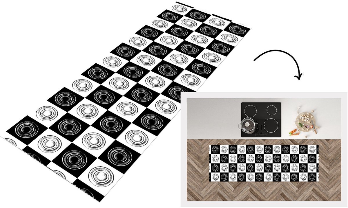 KitchenYeah Keukenloper - Keukenmat vinyl Patronen - Schaakbord - Zwart Wit - Keukenmatten loper - Keuken vloerkleed tapijt, foto 7