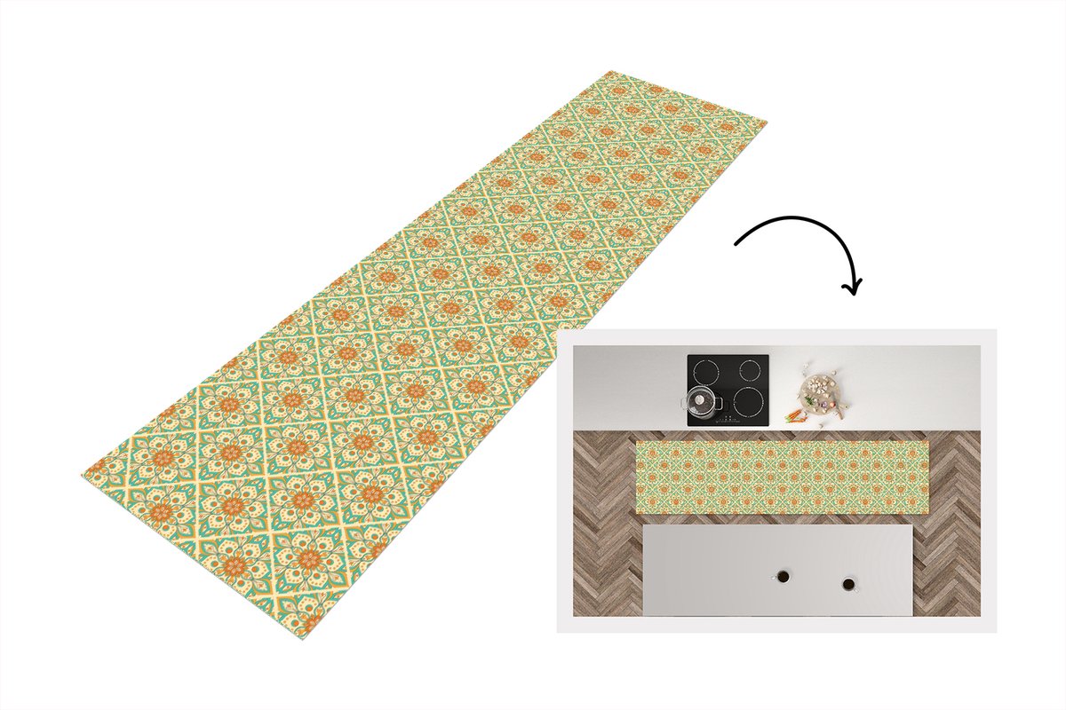 KitchenYeah Keukenloper 240x60 cm - Keukenmat vinyl Vintage - Bohemian - Patronen - Mandala - Keukenmatten loper - Keuken vloerkleed tapijt