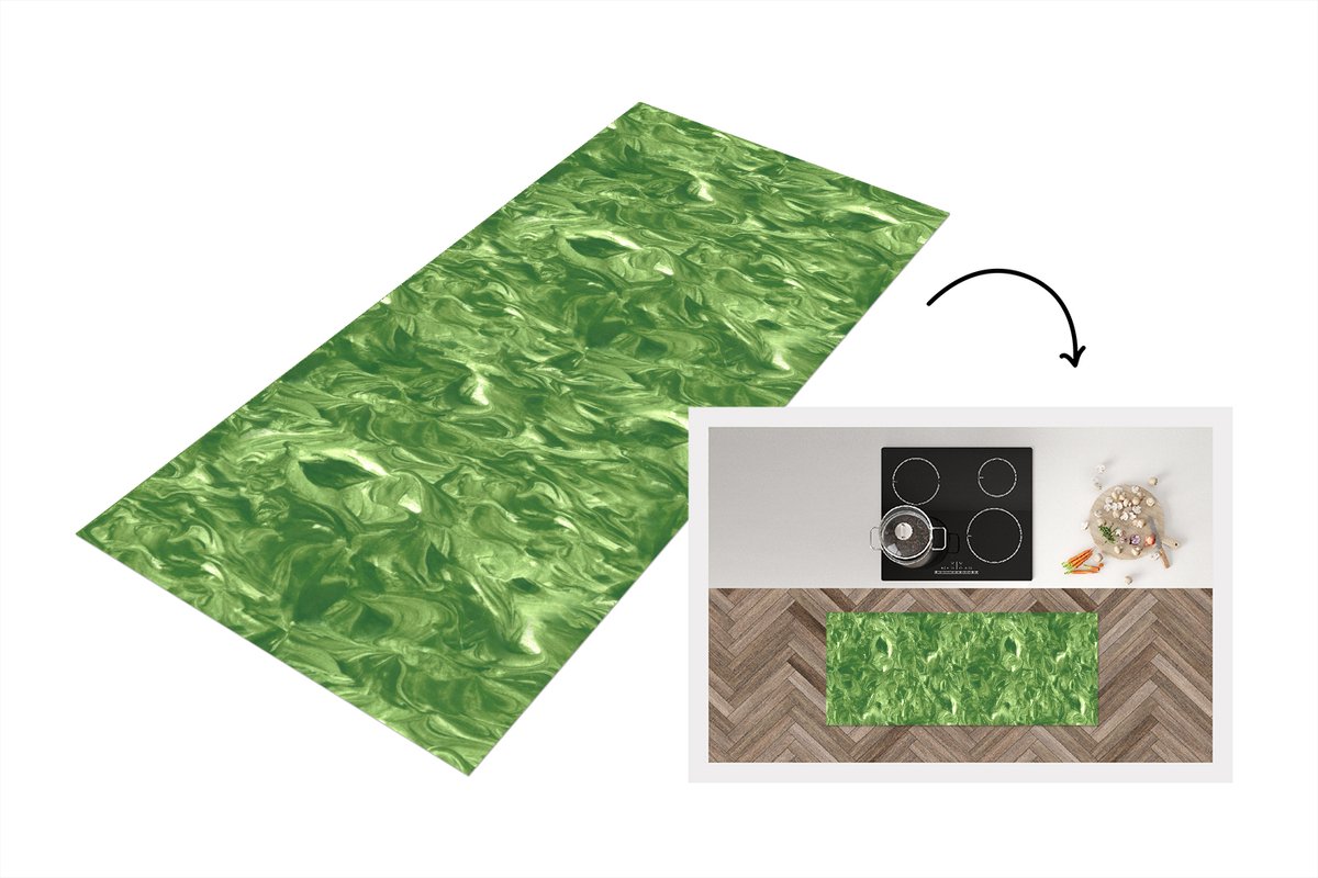 KitchenYeah Keukenloper 120x50 cm - Keukenmat vinyl Verf - Marmer print - Groen - Design - Keukenmatten loper - Keuken vloerkleed tapijt
