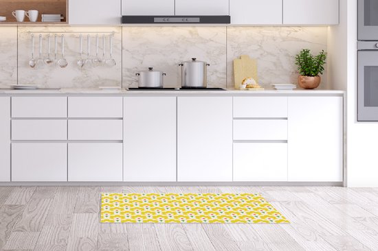 Keukenloper 120x50 cm - Keukenmat vinyl Design - Retro - Seventies - Geel - Keukenmatten loper - Keuken vloerkleed tapijt