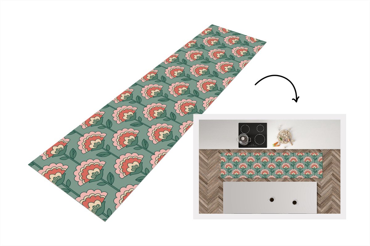 KitchenYeah Keukenloper - Keukenmat vinyl Bloemen - Retro - Patronen - Keukenmatten loper - Keuken vloerkleed tapijt, foto 6