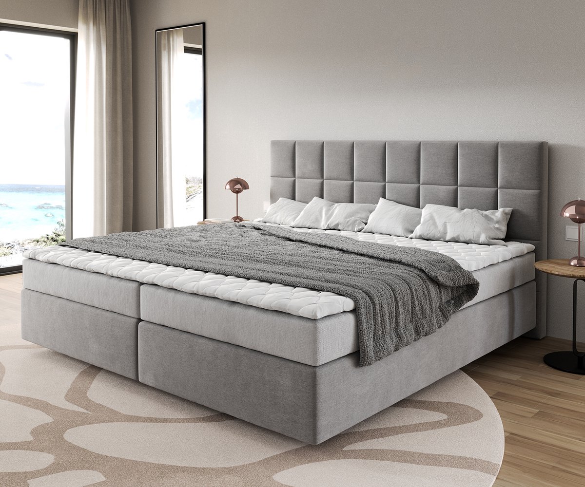 DELIFE Boxspringbed Dream-Fine microvezel grijs 200x200 cm Bonell matras PU topper