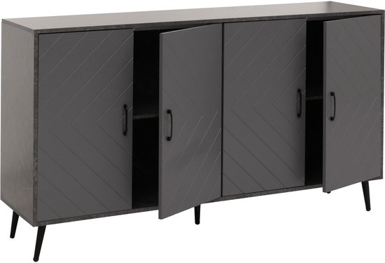 Dressoir MCW-N89, ladekast highboard dressoir, visgraatmotief melamine hout, 88x150x40cm ~ marmer look grijs