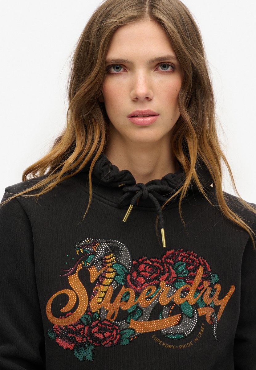 Superdry Tattoo hoodie met tekst en grafische print Dames Hoodies Zwart