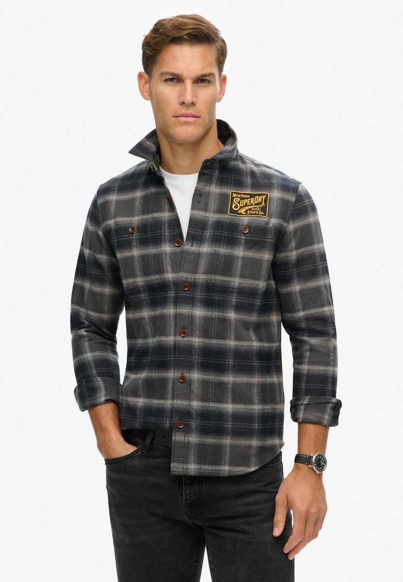 Superdry Geruit overshirt met borduurwerk Heren Lange mouwen shirts Zwart