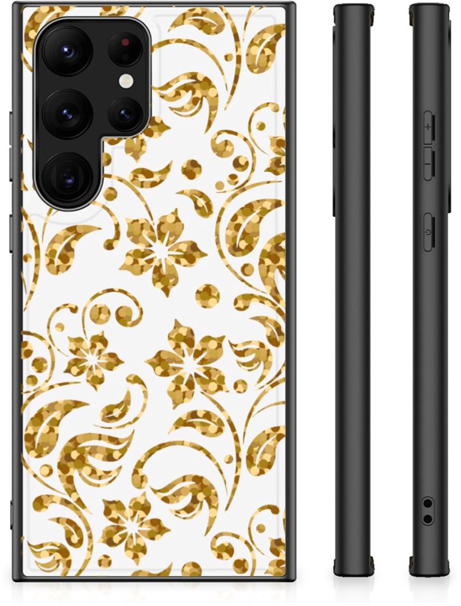 Samsung Galaxy S23 Ultra Bloemen Hoesje Gouden Bloemen