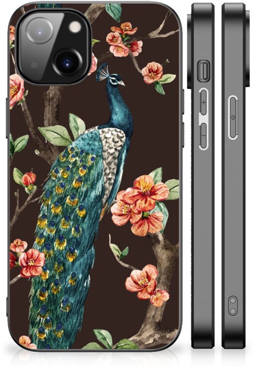 Apple iPhone 13/14 Dierenprint Telefoonhoesje Pauw met Bloemen
