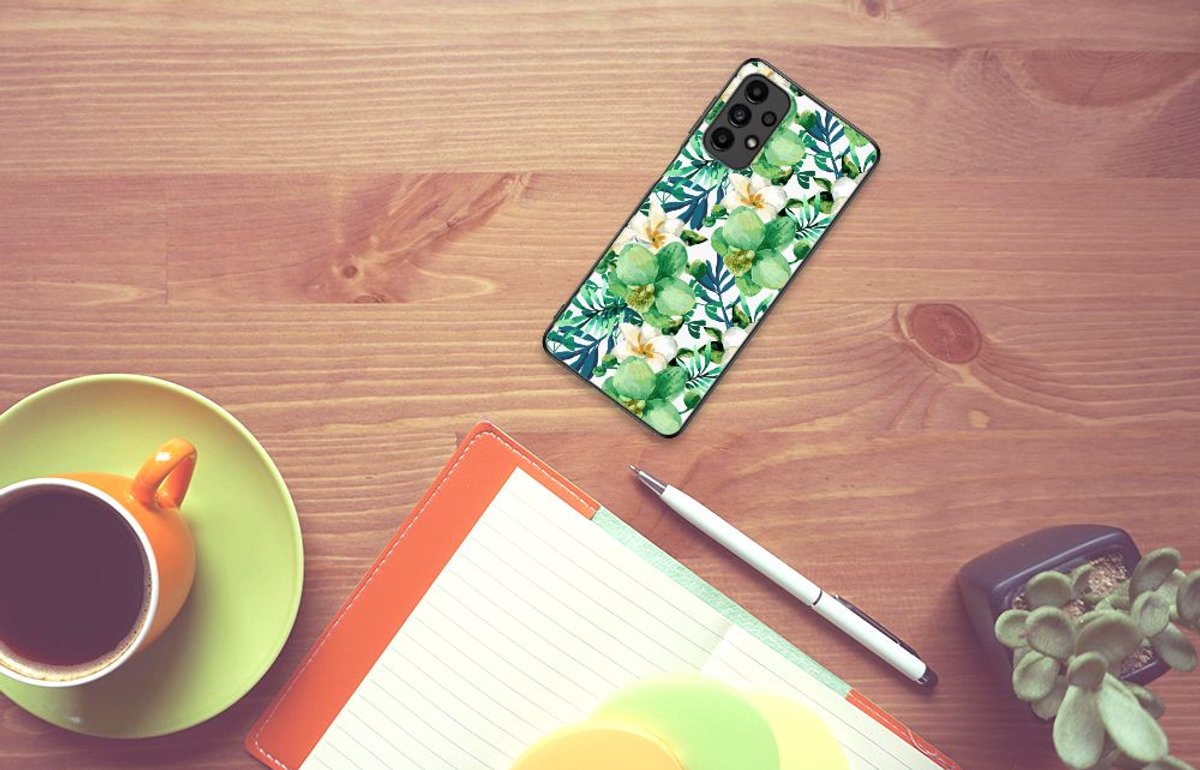 Back Cover voor Samsung Galaxy A13 4G Bloemen Hoesje Orchidee Groen