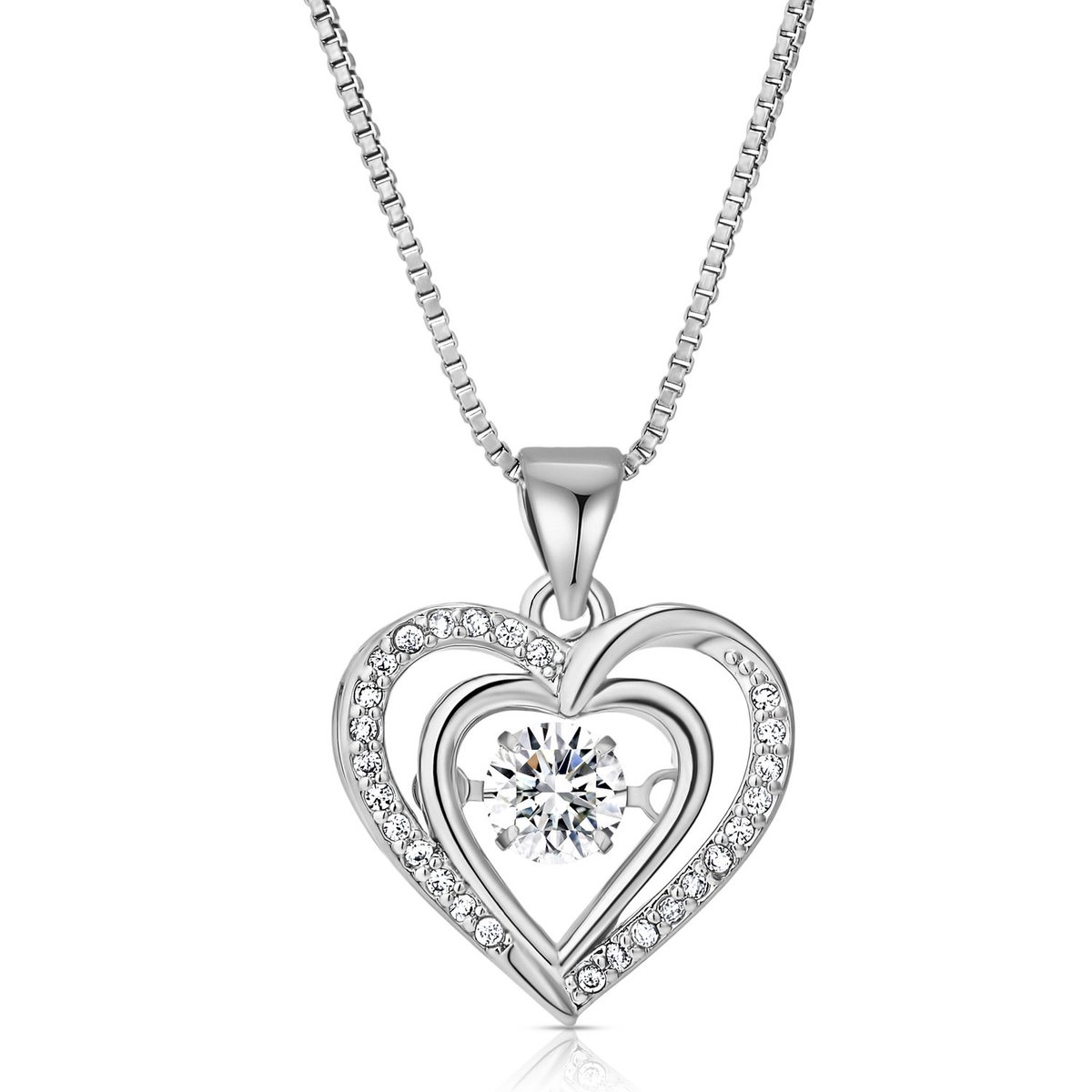 Juwelium Silverplated Hart Ketting Verstelbaar 42 tot 47 cm met Zirkonia Kristallen in Luxe Sieradendoos met Rozen en Pluche Teddybeer van 22 cm met "I Love You" Tekst – Perfect Cadeau voor Vrouw, Vriendin, Moeder, Dochter