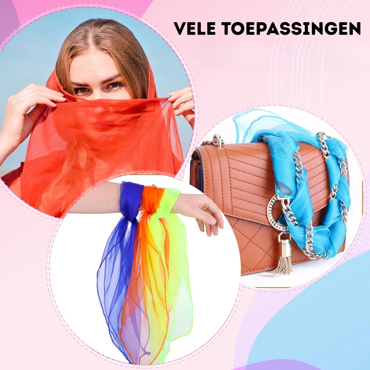 FGJFJ Foulards De Danse Multicolores Doux Organza Soie Carré Tours De