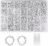 1400 stuks kralen voor armbanden, 7 x 4 mm, A-Z, witte letterkralen, alfabet en kleurrijke hartkralen met 2 elastische draden, voor het maken van sieraden, armbanden, halskettingen, kinderen,